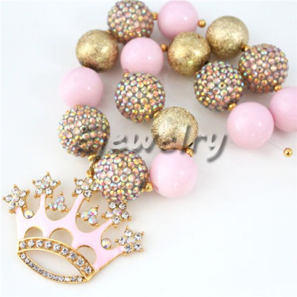 alloy pink crown pendant gold rhinestone bead chunky bubblegum kids necklace804, Silver
alloy pink crown pendant gold rhinestone bead chunky bubblegum kids necklace804, Silver
