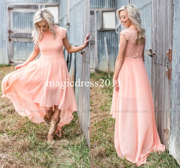 2017 Modern Peach Lace Bridesmaid Dresses for Country Wedding A-Line High Neck Hi-Lo Chiffon Bohemian Beach Wedding Party Evening Dresses
2017 Modern Peach Lace Bridesmaid Dresses for Country Wedding A-Line High Neck Hi-Lo Chiffon Bohemian Beach Wedding Party Evening Dresses