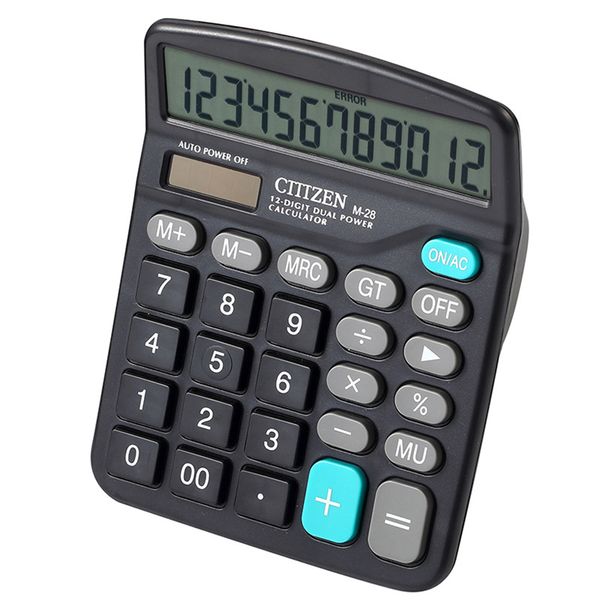 

portable office school commercial tool battery or solar 2in1 powered 12 digit electronic calculator with big button, retail box packaging