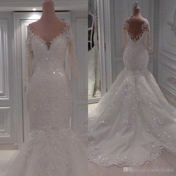 elegant mermaid wedding dresses with long sleeves wedding dresses bridal gowns sheer jewel neck illusion back beaded appliques wedding gowns, White
elegant mermaid wedding dresses with long sleeves wedding dresses bridal gowns sheer jewel neck illusion back beaded appliques wedding gowns, White