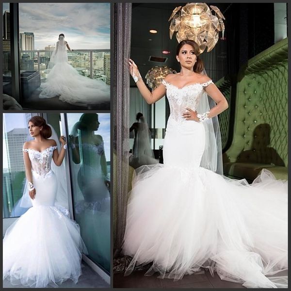 2017 new mermaid wedding dresses lace appliques illusion off shoulder long sleeves tulle plus size chapel train wedding dress bridal gowns, White
2017 new mermaid wedding dresses lace appliques illusion off shoulder long sleeves tulle plus size chapel train wedding dress bridal gowns, White