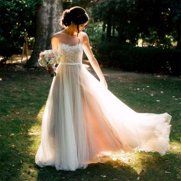 2017 summer bohemian beach lace applique wedding dresses sleeveless sheer scoop tulle bust low back backless floor length bridal gown, White
2017 summer bohemian beach lace applique wedding dresses sleeveless sheer scoop tulle bust low back backless floor length bridal gown, White