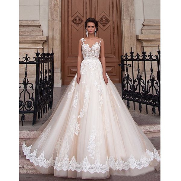 new arrival sheer neck ball gown appliques lace beads vintage wedding dress romantic vestido de noiva, White
new arrival sheer neck ball gown appliques lace beads vintage wedding dress romantic vestido de noiva, White