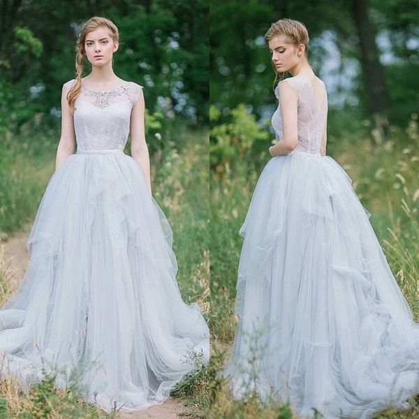 fairy silver tulle country bohemian wedding dresses 2017 sheer neck with beads draped long bridal gowns custom made china en9162, White
fairy silver tulle country bohemian wedding dresses 2017 sheer neck with beads draped long bridal gowns custom made china en9162, White