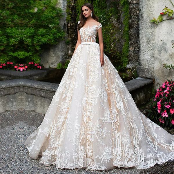 custom seethrough lace wedding dresses 2019 with cap sleeves 3d floral a line wedding bridal gowns delicate robe de mariee, White
custom seethrough lace wedding dresses 2019 with cap sleeves 3d floral a line wedding bridal gowns delicate robe de mariee, White