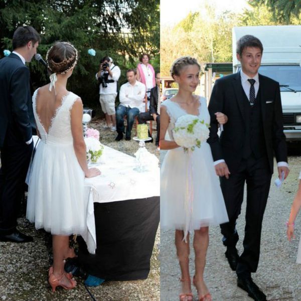 2016 princess knee length wedding dress v neck low back country beach wedding dresses simple bohemian wedding dress plus size vestios, White
2016 princess knee length wedding dress v neck low back country beach wedding dresses simple bohemian wedding dress plus size vestios, White