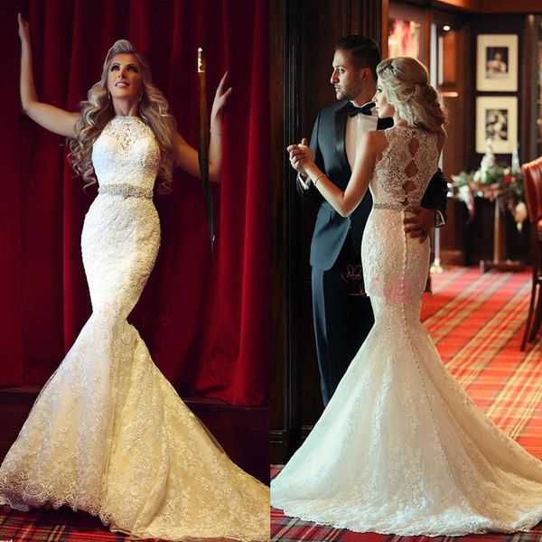 new lace mermaid wedding dresses o neck sleeveless with lace applique beads court train elegant wedding bridal gowns, White
new lace mermaid wedding dresses o neck sleeveless with lace applique beads court train elegant wedding bridal gowns, White