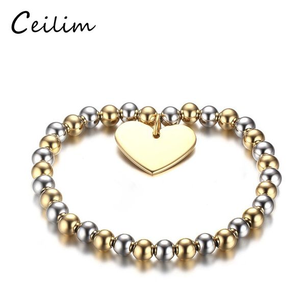 fashion gold silver 6mm bead bracelet for women with heart shape charm pendant barcelet stainless steel jewelry gift wholesaler, Black
fashion gold silver 6mm bead bracelet for women with heart shape charm pendant barcelet stainless steel jewelry gift wholesaler, Black