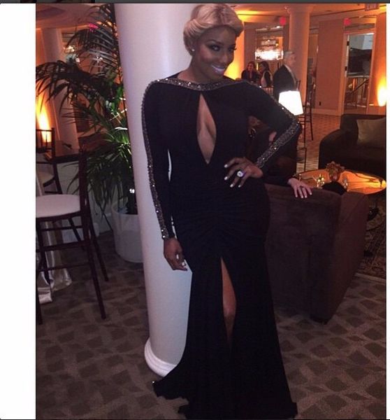 

michael costello black mermaid prom dresses long sleeve ruched lace beaded high slit evening party formal gowns