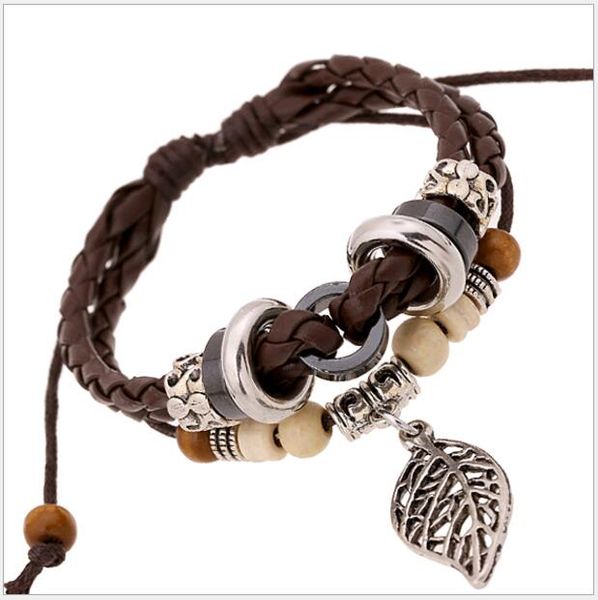 factory price circle beads bracelet for women punk leaf drawstring rope charms leather braided bracelets hand jewelry, Golden;silver
factory price circle beads bracelet for women punk leaf drawstring rope charms leather braided bracelets hand jewelry, Golden;silver