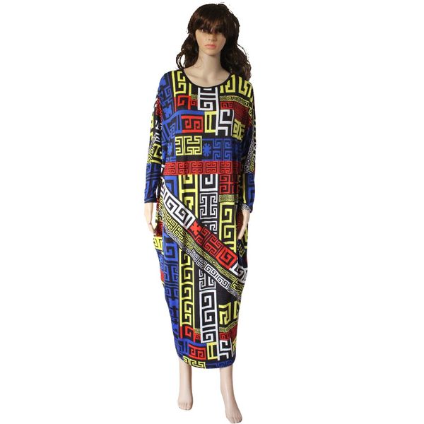 

wholesale- 2016 fashion brand loose women maxi dashiki dress bazin print elastic african style plus size femmes vestidos batwing sleeve, White;black