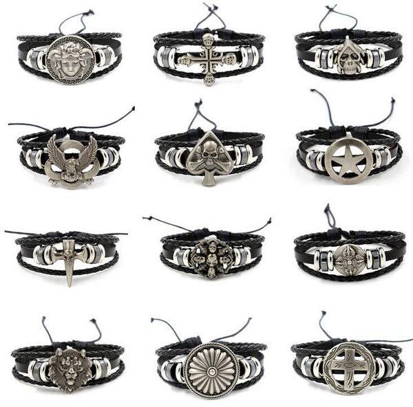 10pcs/lot multilayer woven bracelet genuine leather bracelet beads men's bracelet alloy punk charm bracelets 2017 new style, Golden;silver 
10pcs/lot multilayer woven bracelet genuine leather bracelet beads men's bracelet alloy punk charm bracelets 2017 new style, Golden;silver