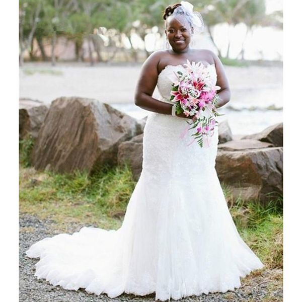 full lace mermaid plus size wedding dresses strapless elegant design sweep train bridal gowns lace up back custom made fashion, White
full lace mermaid plus size wedding dresses strapless elegant design sweep train bridal gowns lace up back custom made fashion, White