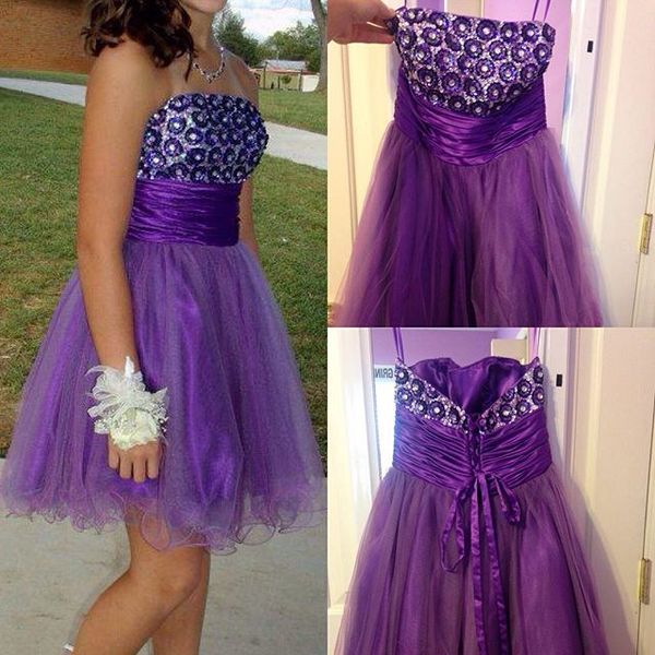 short purple homecoming dresses strapless diamonds beadings tulle short prom dress party gown vestido curto custom size, Blue;pink
short purple homecoming dresses strapless diamonds beadings tulle short prom dress party gown vestido curto custom size, Blue;pink