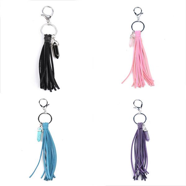 4 colors balck stone pendant keyring leather tassel keychain for women bag charms jewelry fashion accessories, Silver
4 colors balck stone pendant keyring leather tassel keychain for women bag charms jewelry fashion accessories, Silver