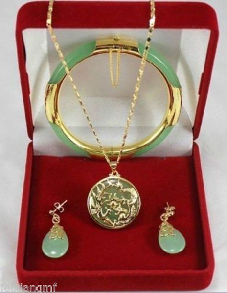 charming green jade dragon phoenix pendants necklace earring bracelet set, Black
charming green jade dragon phoenix pendants necklace earring bracelet set, Black