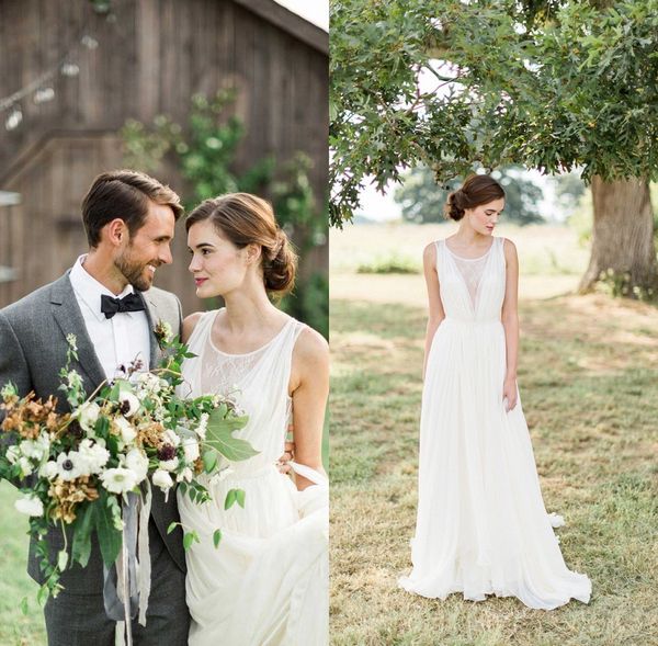 2018 vintage beach sheer wedding dresses a-line lace chiffon floor length bridal dresses simple wedding gowns, White
2018 vintage beach sheer wedding dresses a-line lace chiffon floor length bridal dresses simple wedding gowns, White