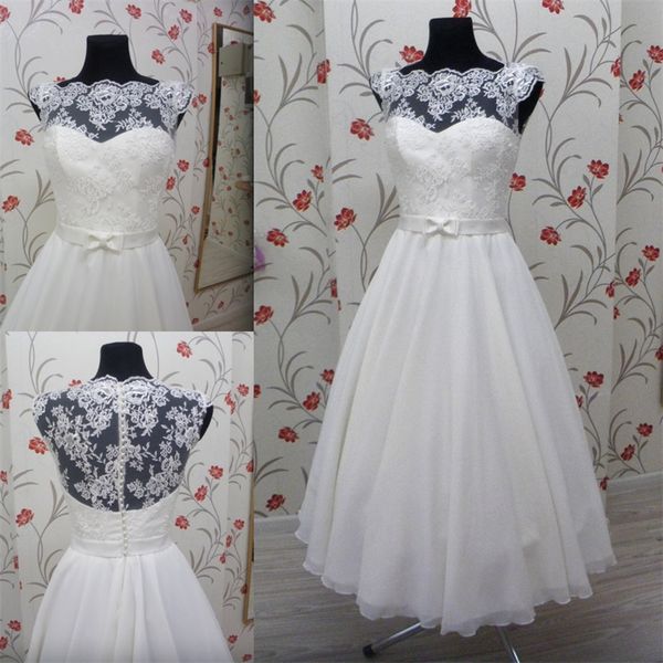 vintage tea length wedding dress with lace corset illusion neckline cap sleeve chiffon skirt satin belt white beach wedding gowns
vintage tea length wedding dress with lace corset illusion neckline cap sleeve chiffon skirt satin belt white beach wedding gowns