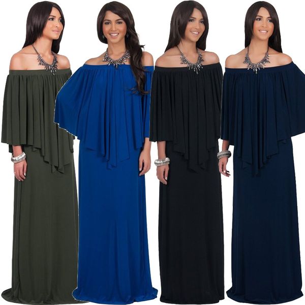 women off shoulder ruffles solid maxi dress slash neck engagement wedding party ladies plus size loose long dress floor length dress, Black;gray
women off shoulder ruffles solid maxi dress slash neck engagement wedding party ladies plus size loose long dress floor length dress, Black;gray