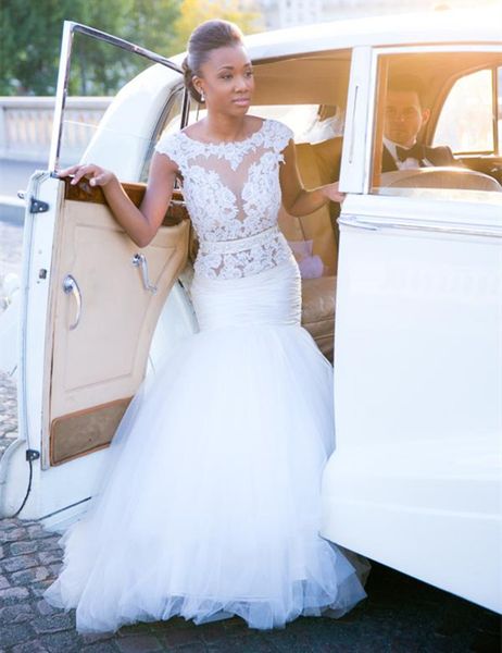 new lace mermaid wedding dresses backless cap sleeve scoop neck beaded lace tulle bridal gowns custom size, White
new lace mermaid wedding dresses backless cap sleeve scoop neck beaded lace tulle bridal gowns custom size, White
