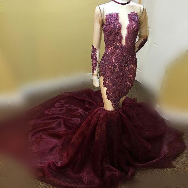 burgundy sheer long sleeves prom dresses 2k17 lace appliques mermaid evening gowns saudi arabia women formal party vestidos custom made, Black
burgundy sheer long sleeves prom dresses 2k17 lace appliques mermaid evening gowns saudi arabia women formal party vestidos custom made, Black