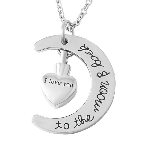 ijd9497 i love you moon and heart stainless steel cremation pendant necklace memory ashes keepsake urn necklace, Silver
ijd9497 i love you moon and heart stainless steel cremation pendant necklace memory ashes keepsake urn necklace, Silver