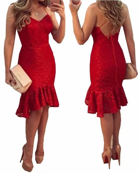 vintage red mermaid prom dresses 2023 knee length lace backless dresses spaghetti straps evening party cocktail gowns, Black
vintage red mermaid prom dresses 2023 knee length lace backless dresses spaghetti straps evening party cocktail gowns, Black