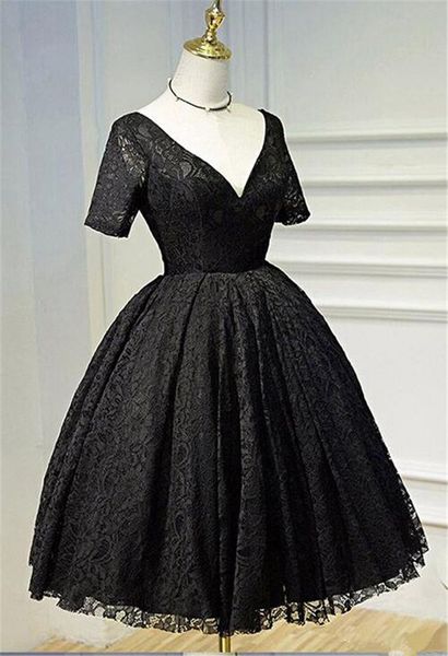 real p short lace cocktail dresses short sleeve v neck girls prom dress party gowns lace up back custom size, Black
real p short lace cocktail dresses short sleeve v neck girls prom dress party gowns lace up back custom size, Black