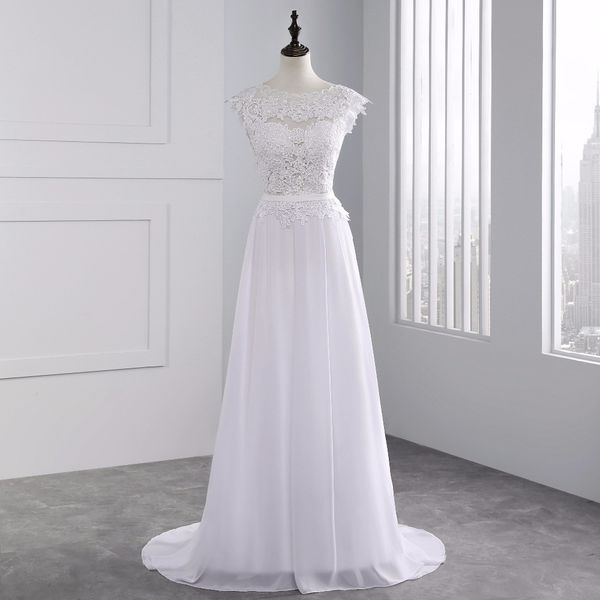scoop neck lace chiffon beach wedding dresses 2018 stunning a line cap sleeve backless wedding dress, White
scoop neck lace chiffon beach wedding dresses 2018 stunning a line cap sleeve backless wedding dress, White
