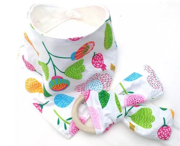 Cute Floral Print Teething Ring Toy Baby Drool Bibs Bandana Set Shower Gift Boy Girls Bib Accessories