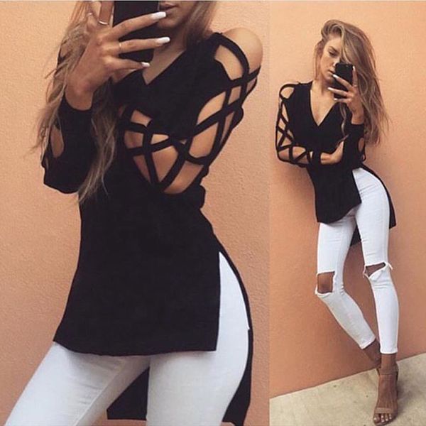 spring summer women fashion bandage t shirt long sleeve hollow out tee femme v neck t shirts casual plus size xxl, White
spring summer women fashion bandage t shirt long sleeve hollow out tee femme v neck t shirts casual plus size xxl, White