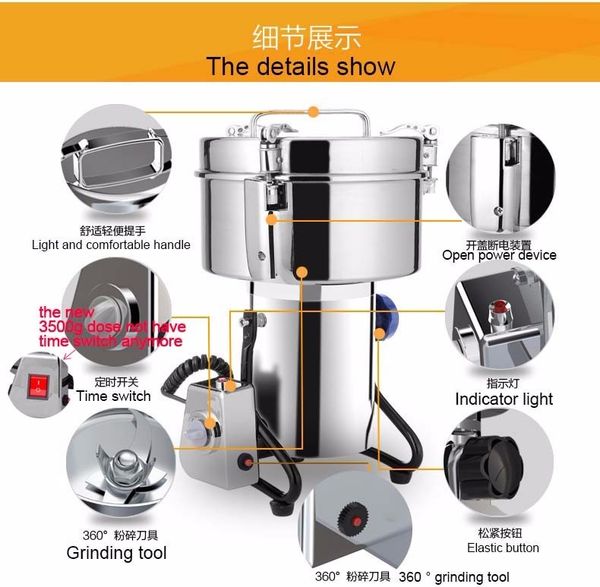 3500g pice herb alt rice coffee bean cocoa corn pepper oybean leaf mill powder grinder machine 
3500g pice herb alt rice coffee bean cocoa corn pepper oybean leaf mill powder grinder machine