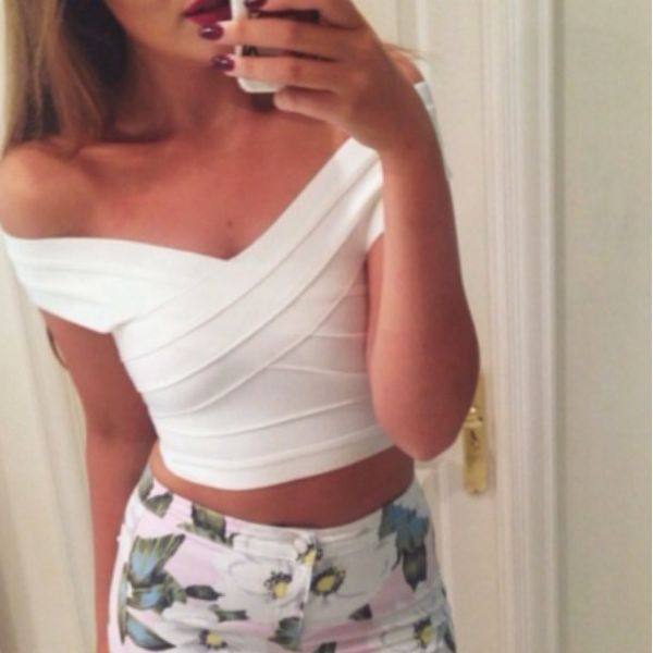 wholesale- black white red off shoulder tight short women's hl bandage crop top