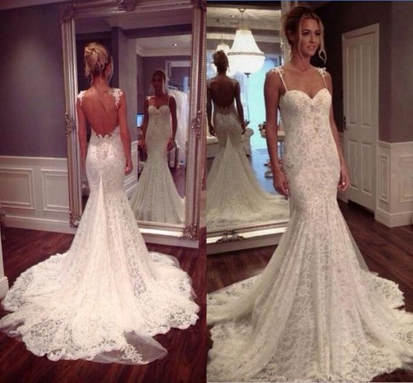 2017 mermaid lace wedding dresses spaghetti straps sweetheart backless vestidos de novia custom made bridal gowns, White
2017 mermaid lace wedding dresses spaghetti straps sweetheart backless vestidos de novia custom made bridal gowns, White