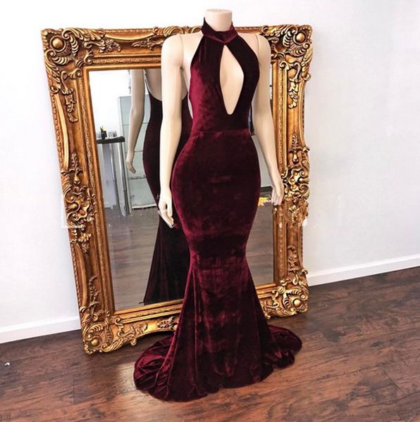 burgundy keyhole high neck hollow prom dresses velvet mermaid long formal evening gowns for real images
burgundy keyhole high neck hollow prom dresses velvet mermaid long formal evening gowns for real images