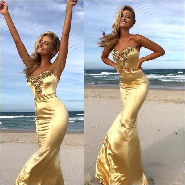 gold silver satin mermaid prom dresses 2017 crystal sweetheart formal dress evening wear celebrity red carpet gowns, Black
gold silver satin mermaid prom dresses 2017 crystal sweetheart formal dress evening wear celebrity red carpet gowns, Black