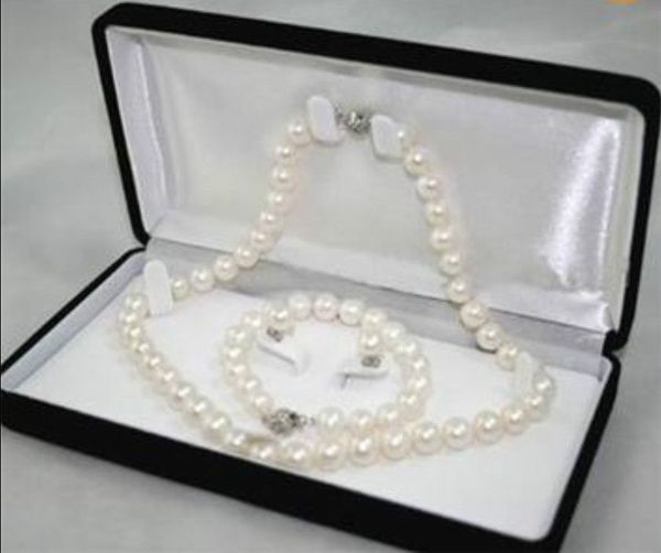6-7mm white akoya cultured pearl necklace bracelet earring set, Black