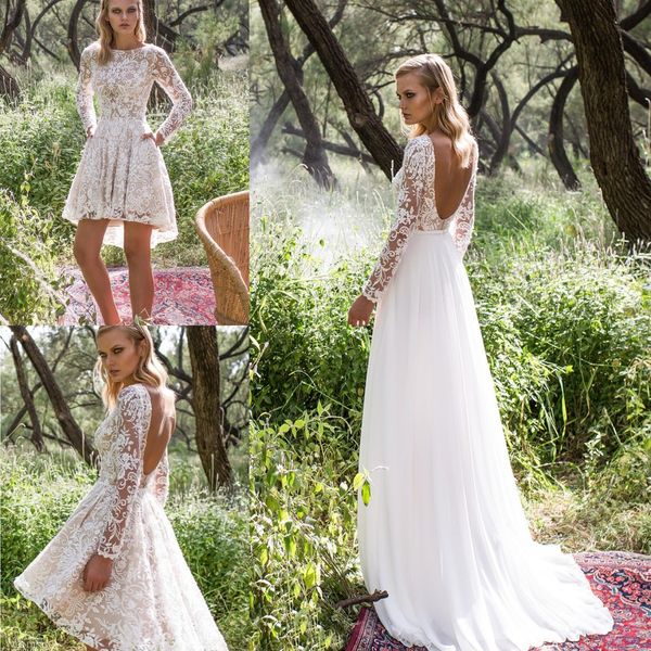 vintage lace wedding dress with detachable skirt long sleeve beaded appliques knee length wedding dress a line backless bridal gowns, White
vintage lace wedding dress with detachable skirt long sleeve beaded appliques knee length wedding dress a line backless bridal gowns, White