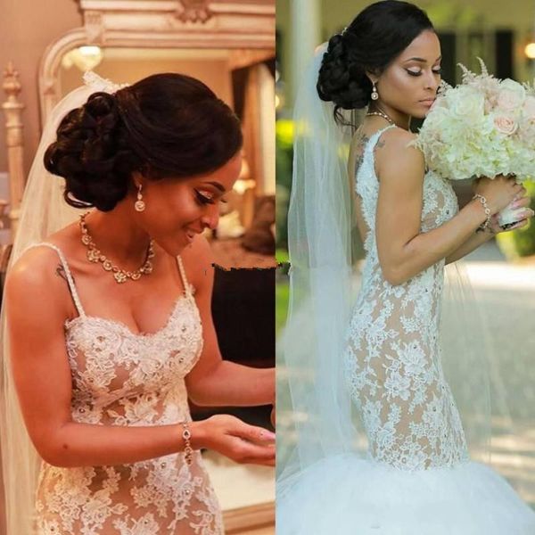 2019 modern mermaid wedding dresses spaghetti straps backless beaded lace nude lining bridal gowns court train custom size, White
2019 modern mermaid wedding dresses spaghetti straps backless beaded lace nude lining bridal gowns court train custom size, White