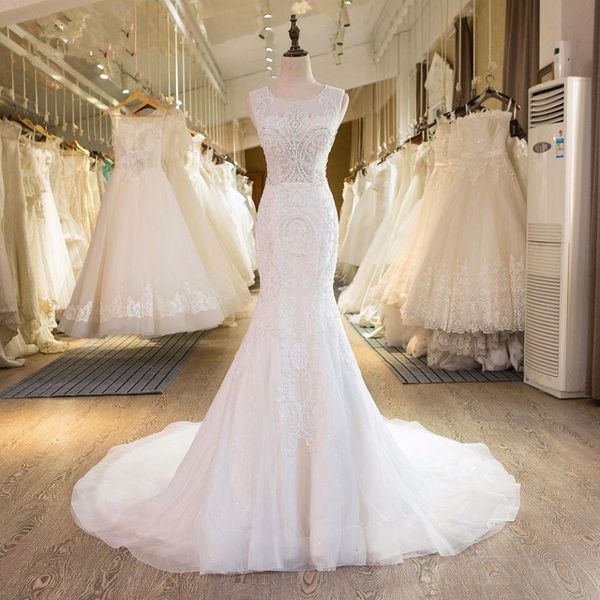 luxury elegant mermaid wedding dresses crew neck lace appliqued beading bridal gowns tulle long court train vintage beach wedding gowns, White
luxury elegant mermaid wedding dresses crew neck lace appliqued beading bridal gowns tulle long court train vintage beach wedding gowns, White