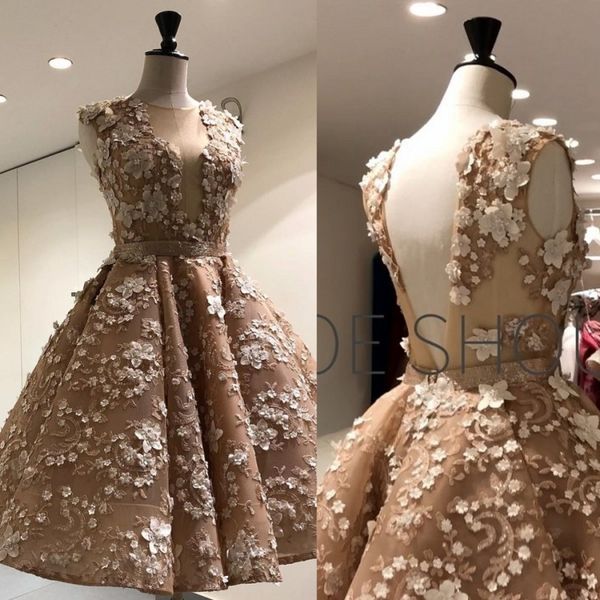 2018 новое прибытие короткие платья партии 3d цветочные аппликация из бисера sheer погружаясь декольте пром платья мини коктейльное платье, Black