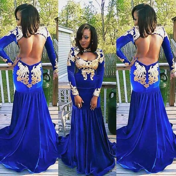 2017 vintage royal blue velvet prom dresses high neck hollow out long sleeves evening dresses backless formal party wear, Black
2017 vintage royal blue velvet prom dresses high neck hollow out long sleeves evening dresses backless formal party wear, Black