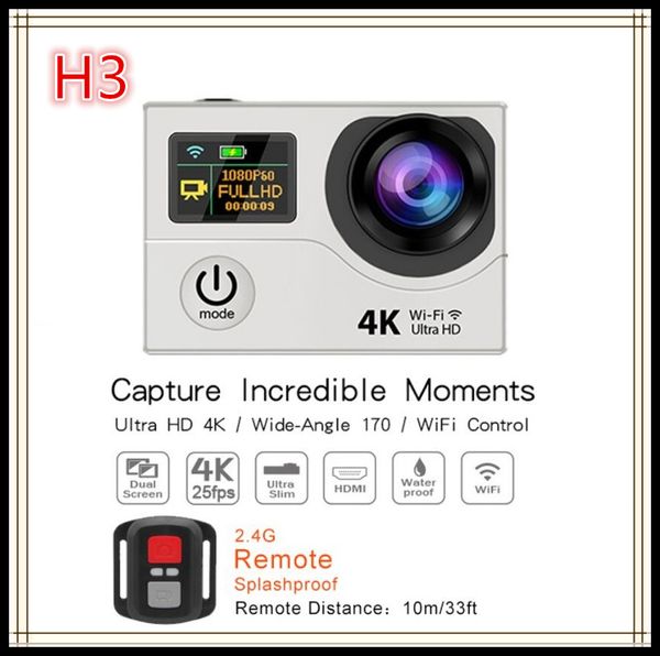 

original h3r 4k ultra hd wifi action cameras 2.4g remote controller waterproof sport camera video camcorders 2.0 lcd 1080p 170 lens