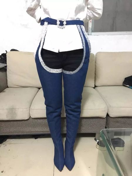new arrivals trendy design beading belted thigh high boots denim knee botas stiletto heel pointy boots plus size fashion shoes, Black
new arrivals trendy design beading belted thigh high boots denim knee botas stiletto heel pointy boots plus size fashion shoes, Black