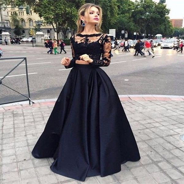 Cheap Fashion Trend 2019 Two Pieces Prom Dress Black Long Sleeve Satin Homecoming High Neck Prom Gowns Formal evening Dresses free shipping 
Cheap Fashion Trend 2019 Two Pieces Prom Dress Black Long Sleeve Satin Homecoming High Neck Prom Gowns Formal evening Dresses free shipping