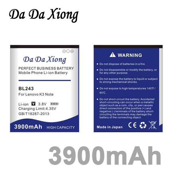 Da Da Xiong 3900mAh BL243 аккумулятор для Lenovo K3 Примечание K50-T5 A7000 A5500 A5600 A7600 
Da Da Xiong 3900mAh BL243 аккумулятор для Lenovo K3 Примечание K50-T5 A7000 A5500 A5600 A7600
