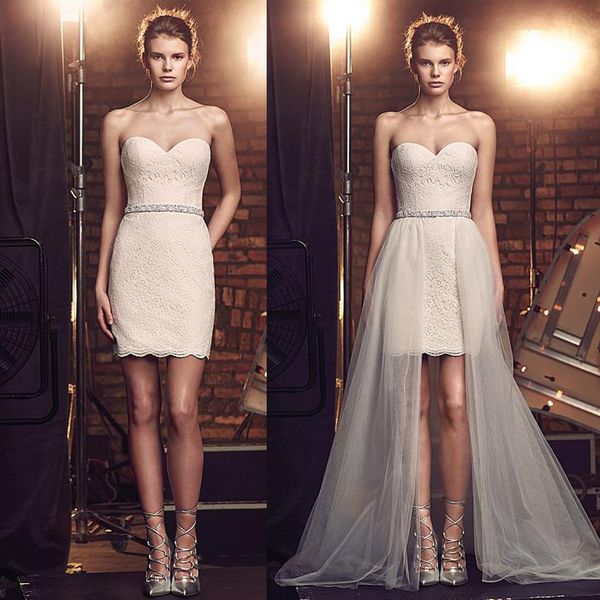 chic tulle sweetheart neckline 2 in 1 wedding dresses beadings rhinestones sash lace and high low bridal gowns, White
chic tulle sweetheart neckline 2 in 1 wedding dresses beadings rhinestones sash lace and high low bridal gowns, White