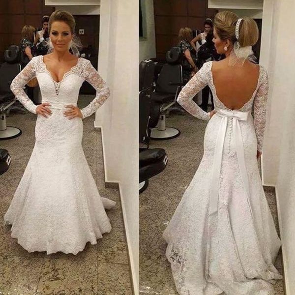 long sleeve backless mermaid wedding dresses full lace ribbon sash floor length 2020 new fashion bridal gowns custom made fashion, White
long sleeve backless mermaid wedding dresses full lace ribbon sash floor length 2020 new fashion bridal gowns custom made fashion, White