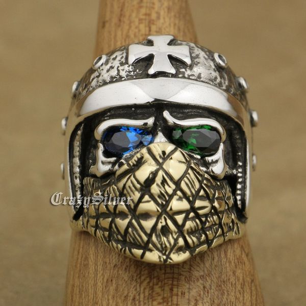 linsion 925 sterling silver motorcycle helmet skull ring blue+green cz eyes brass mask mens biker rock punk ta29 us size 7 to 15, Golden;silver
linsion 925 sterling silver motorcycle helmet skull ring blue+green cz eyes brass mask mens biker rock punk ta29 us size 7 to 15, Golden;silver