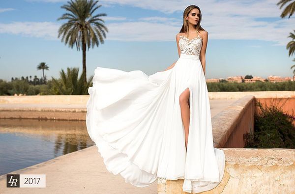 2017 Summer Chiffon Beach High Side Split A-line Wedding Dresses Lace Sheer Neck Sweep Train Wedding Gowns Bridal Gowns Custom Made, White
2017 Summer Chiffon Beach High Side Split A-line Wedding Dresses Lace Sheer Neck Sweep Train Wedding Gowns Bridal Gowns Custom Made, White